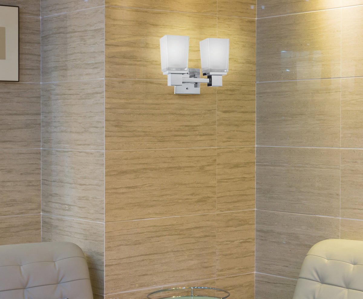 60-4002 PARKER 2 LIGHT VANITY Parker - 2 Light Vanity with Sandstone Etched Glass - Polished Chrome Finish - Cheap-Us