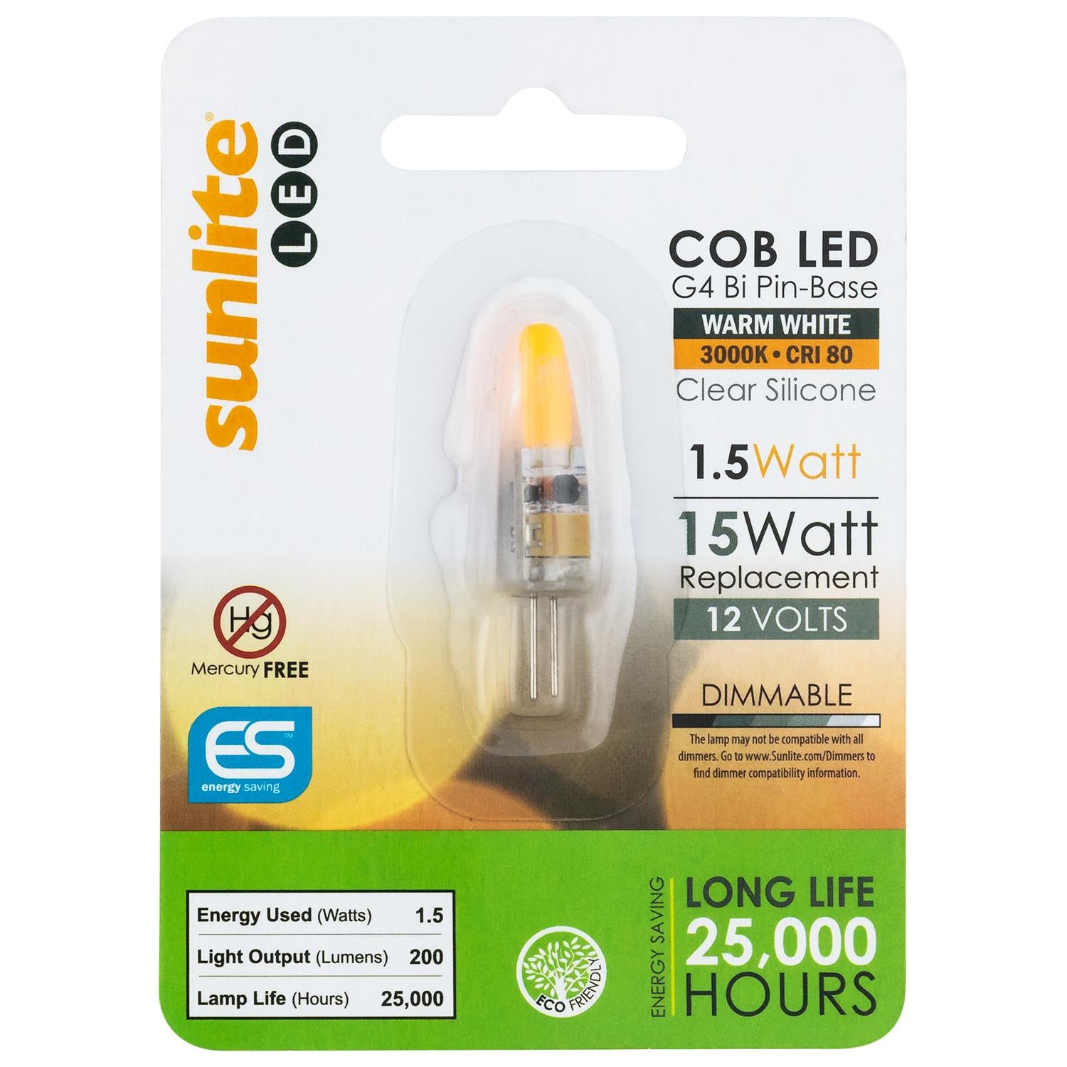 Sunlite G4/LED/1.5W/CL/12V/D/30K/CD LED Single Ended G4 Bi-Pin 1.5W Light Bulb (G4) Base, 3000K Warm White - Cheap-Us