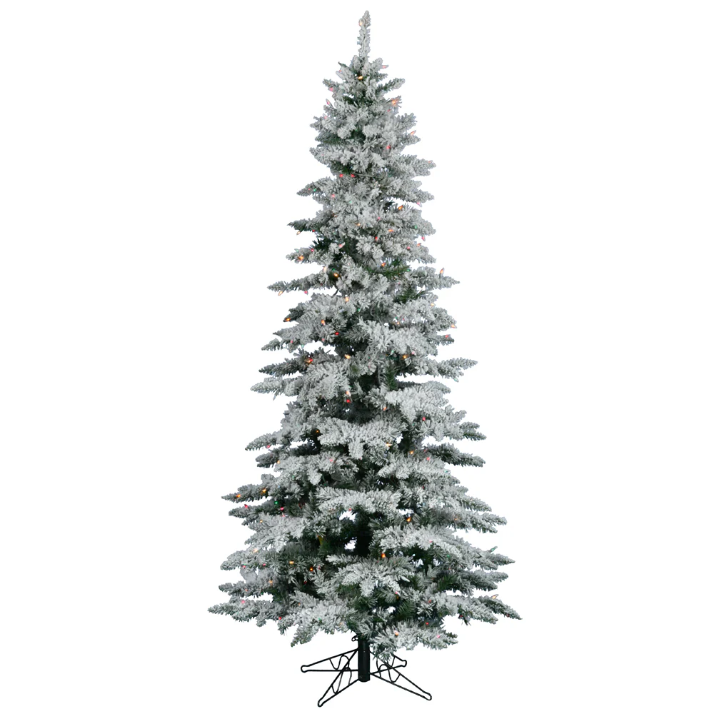 Vickerman 7.5' Flocked Utica Fir Slim Artificial Christmas Tree Multi-Colored Lights - Cheap-Us