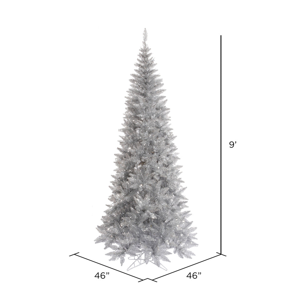 Vickerman 9' Silver Tinsel Fir Slim Artificial Christmas Tree Unlit - Cheap-Us