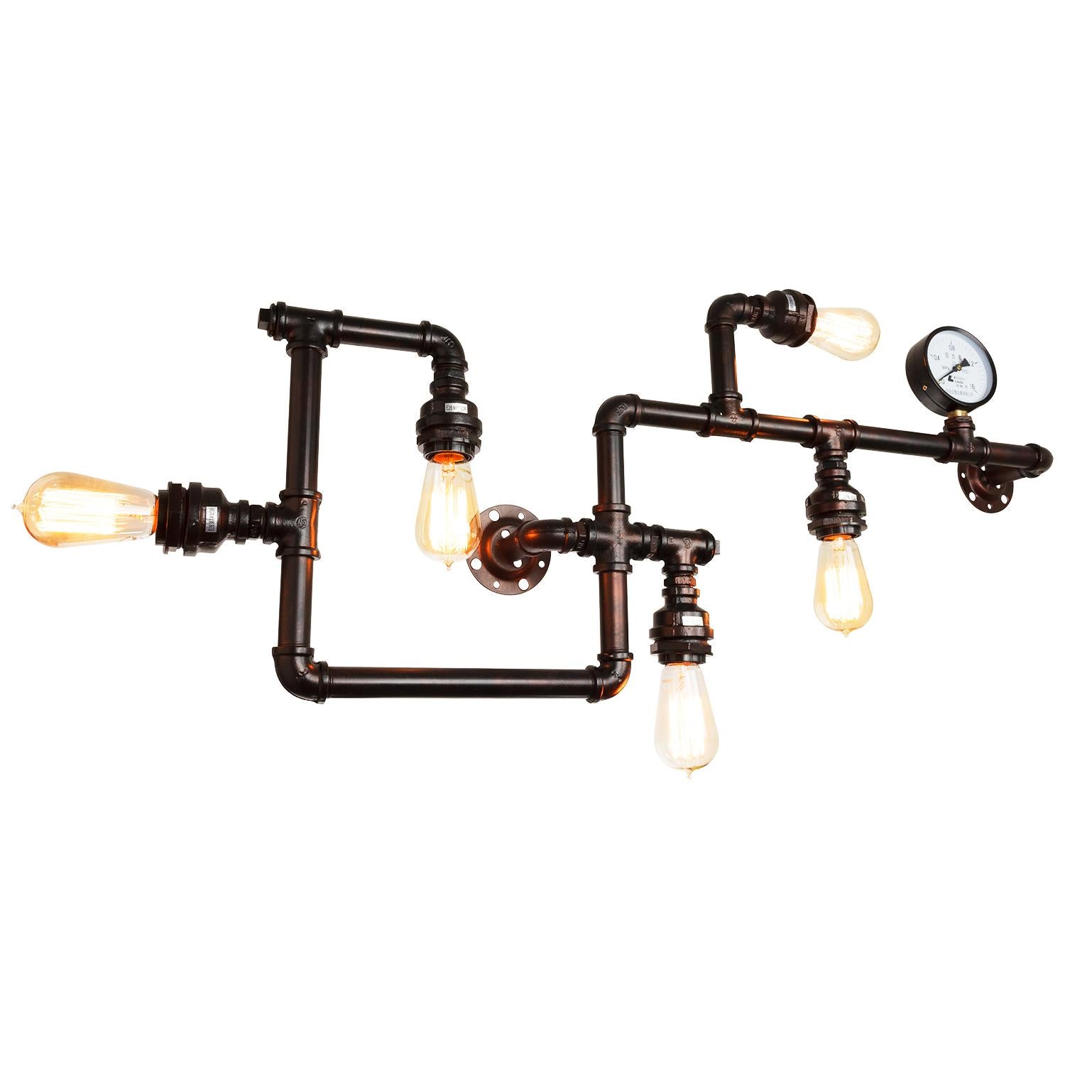 Sunlite 5 Lamp Piping System Wall Sconce Vintage Antique Style Fixture, Copper Bronze Finish - Cheap-Us