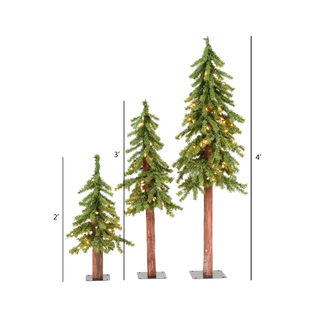 Vickerman 2' 3' 4' Natural Alpine Artificial Christmas Tree Set Warm White LED Lights Set of 3 - Cheap-Us