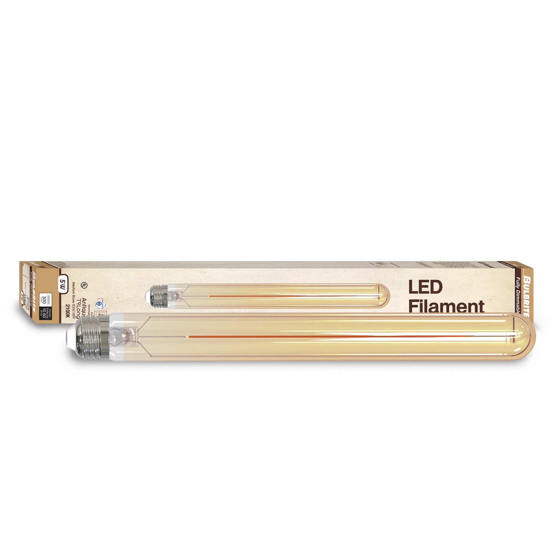 Bulbrite LED Filament Pack of (4) 5 Watt Dimmable 11 Inch T9 Light Bulb with Antique Glass Finish and Medium (E26) Base - 2100K (Amber Light), 300 Lumens - Cheap-Us