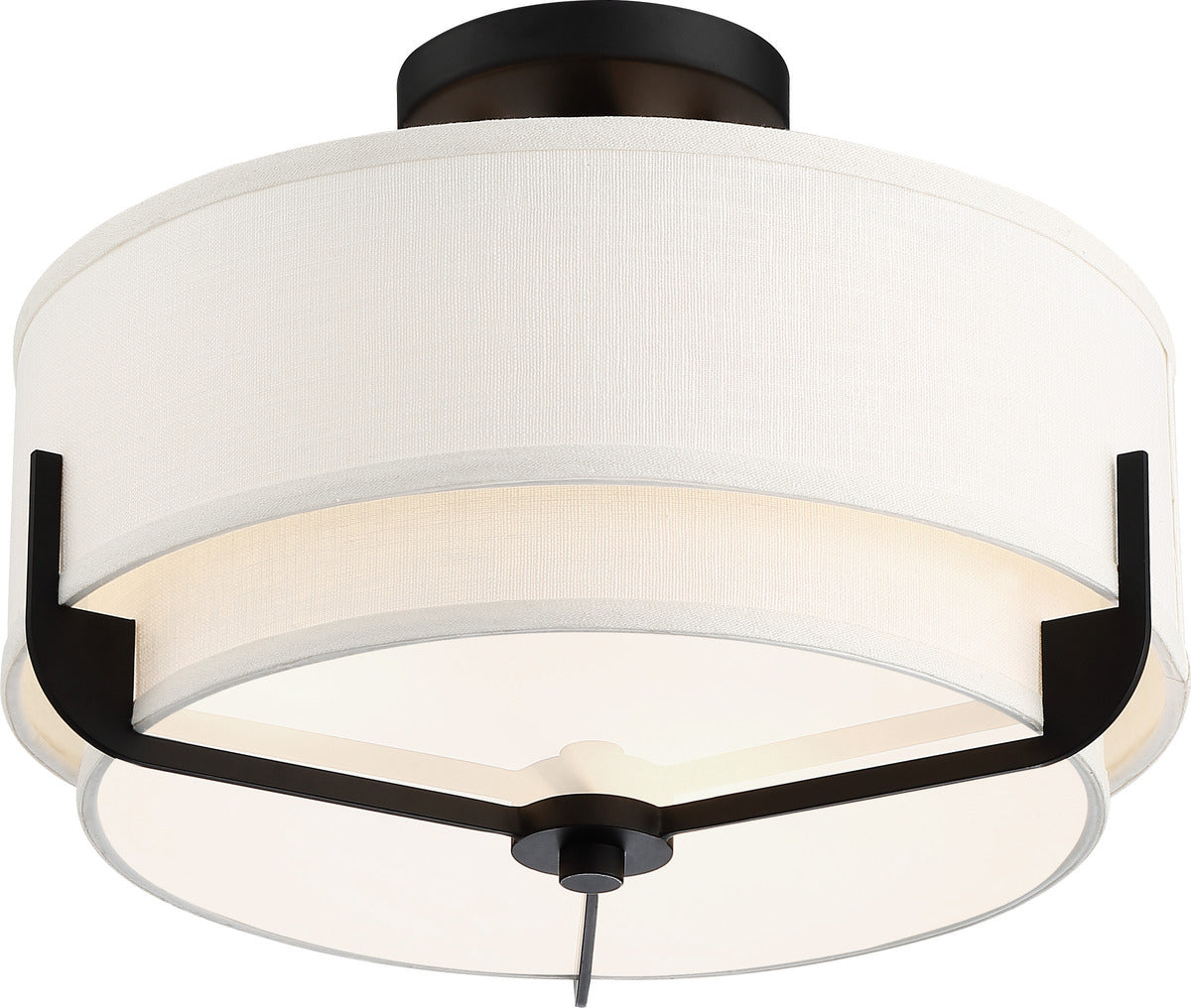60-6545 FRANKIE 3 LIGHT SEMI FLUSH Frankie - 3 Light Semi Flush with Cream Fabric Shade & Frosted Diffuser - Aged Bronze Finish - Cheap-Us