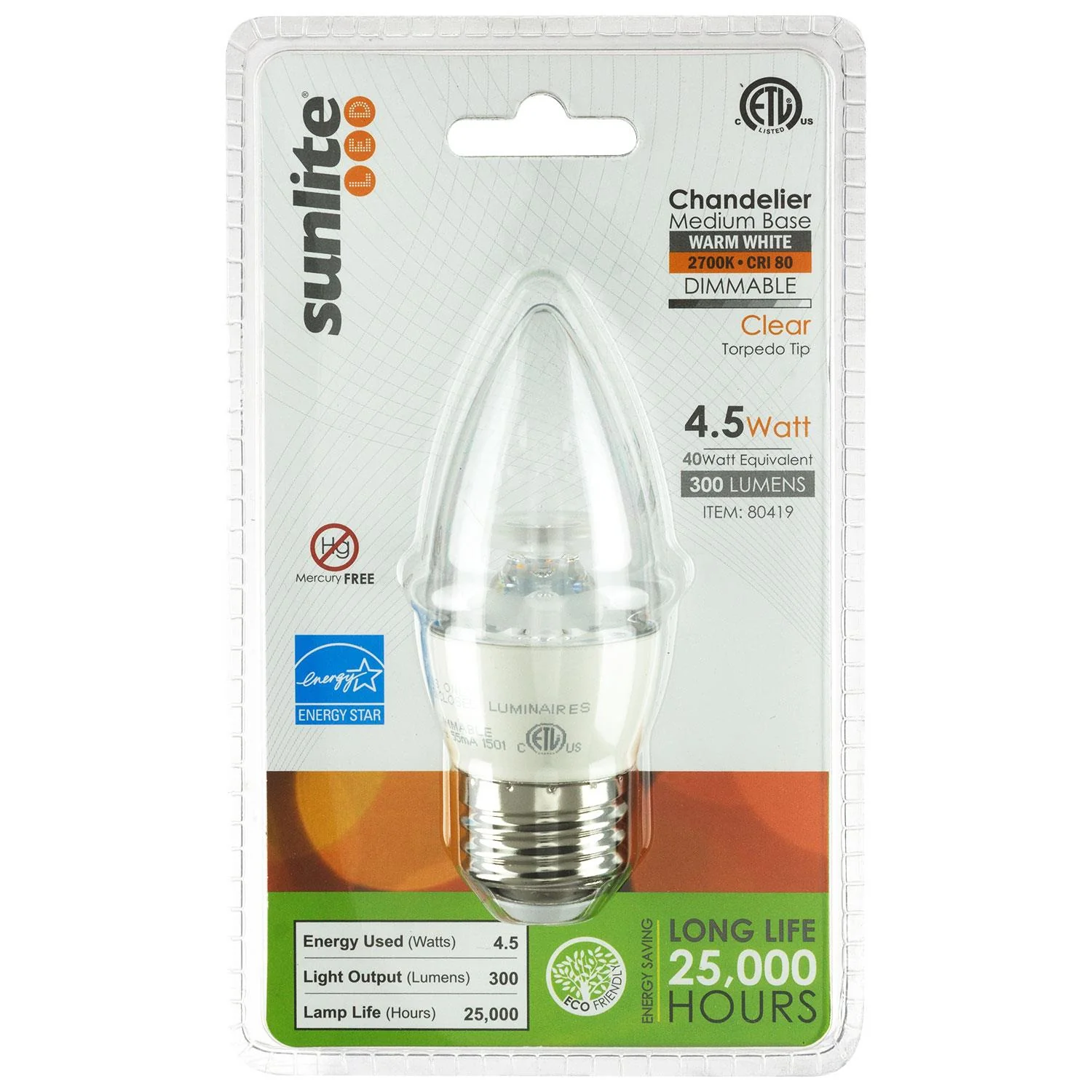 Sunlite LED Torpedo Tip Chandelier 4.5W (40W Equivalent) Light Bulb Medium (E26) Base, Warm White - Cheap-Us