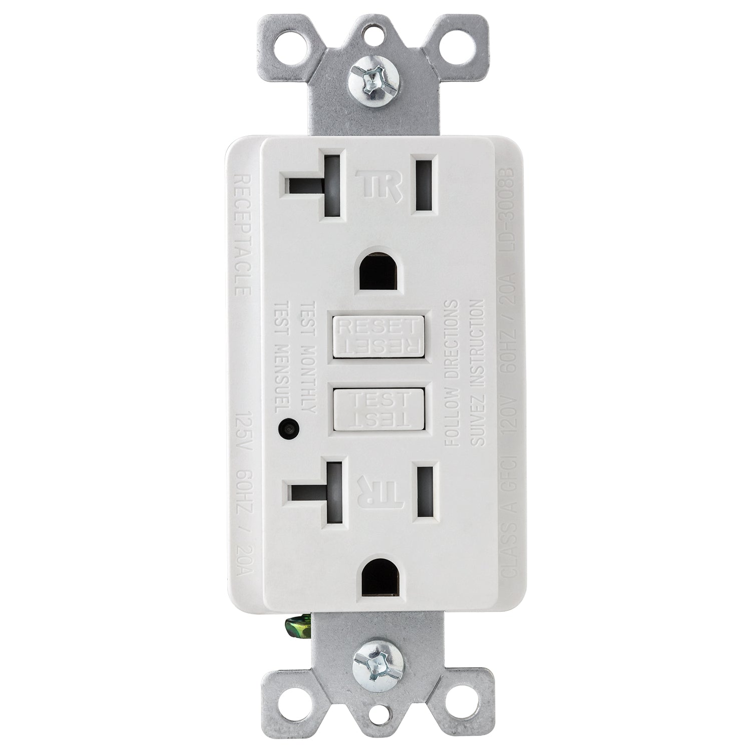 Sunlite 55415-SU GFCI Duplex Outlet, 20 Amp, 120 VAC, 2 Pole/3 Wire, Tamper Resistant, Wallplate Included, ETL Listed, White 1 Pack - Cheap-Us