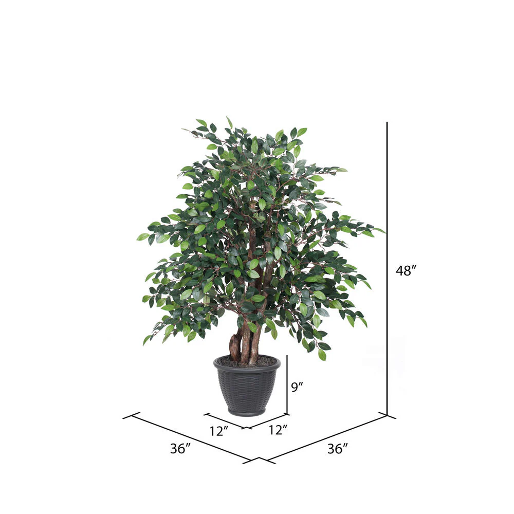 Vickerman 4' Artificial Mini Ficus Extra Full Bush Gray Round Plastic Container. - Cheap-Us