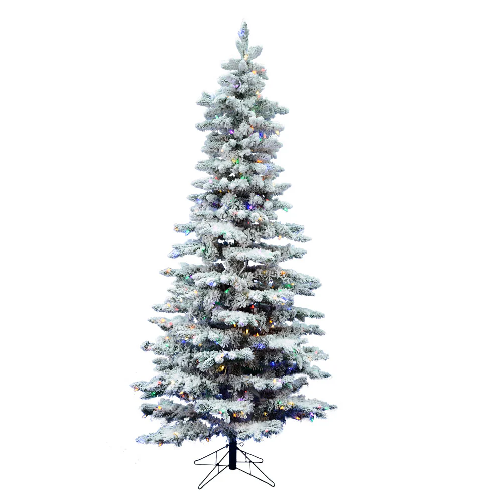 Vickerman 6.5' Flocked Utica Fir Slim Artificial Christmas Tree Multi-Colored LED Lights - Cheap-Us