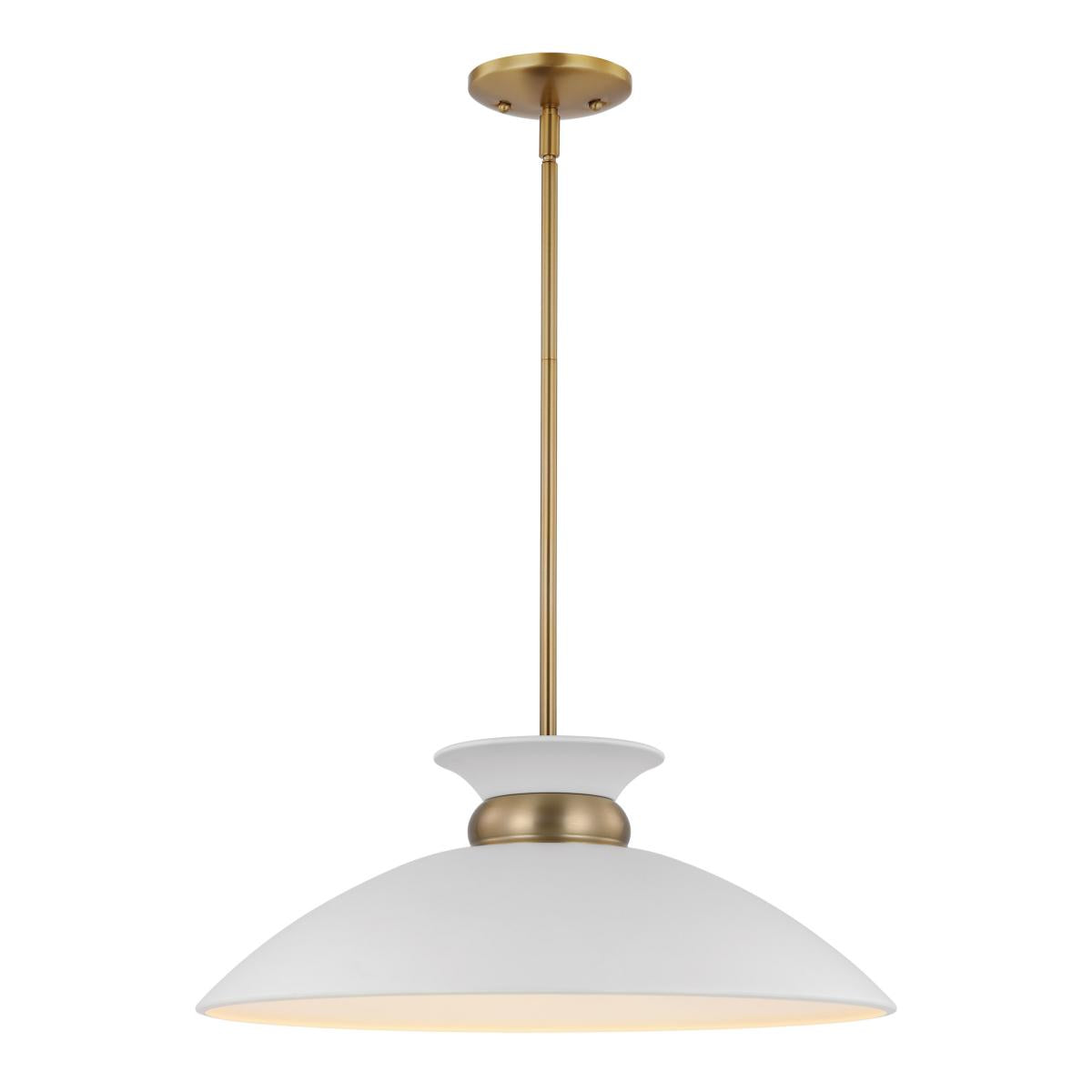 60-7464 PERKINS 1 LT MEDIUM PENDANT Perkins; 1 Light; Medium Pendant; Matte White with Burnished Brass - Cheap-Us