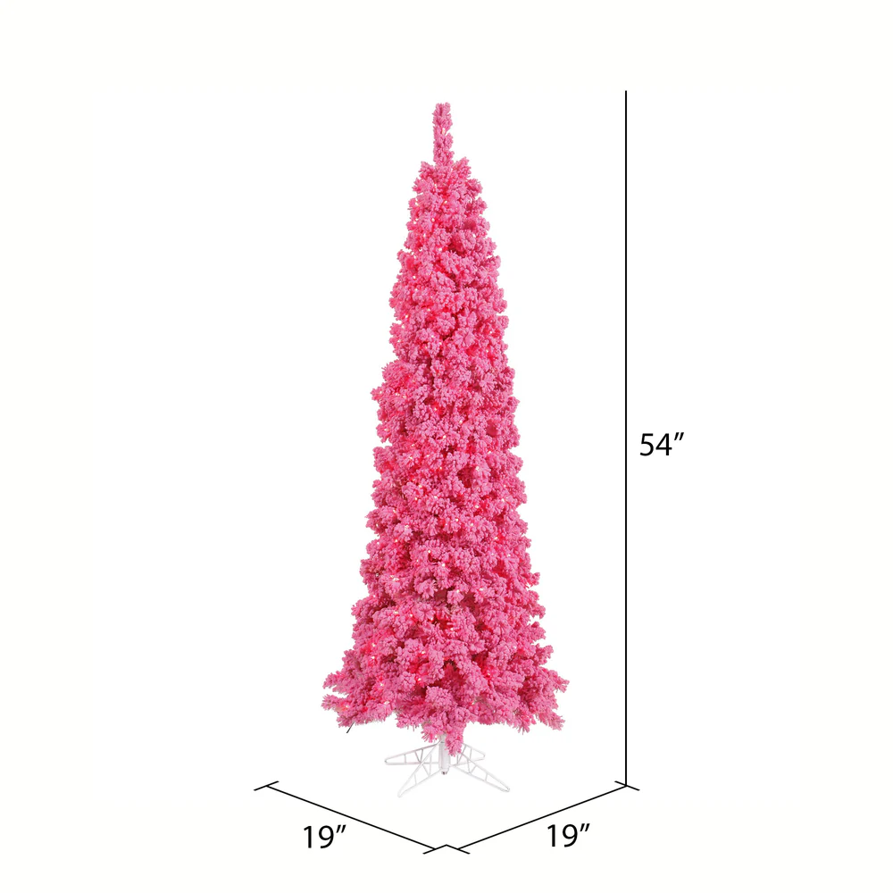 Vickerman 4.5' Flocked Pink Pencil Fir Artificial Christmas Tree Pink Dura-lit LED Lights - Cheap-Us