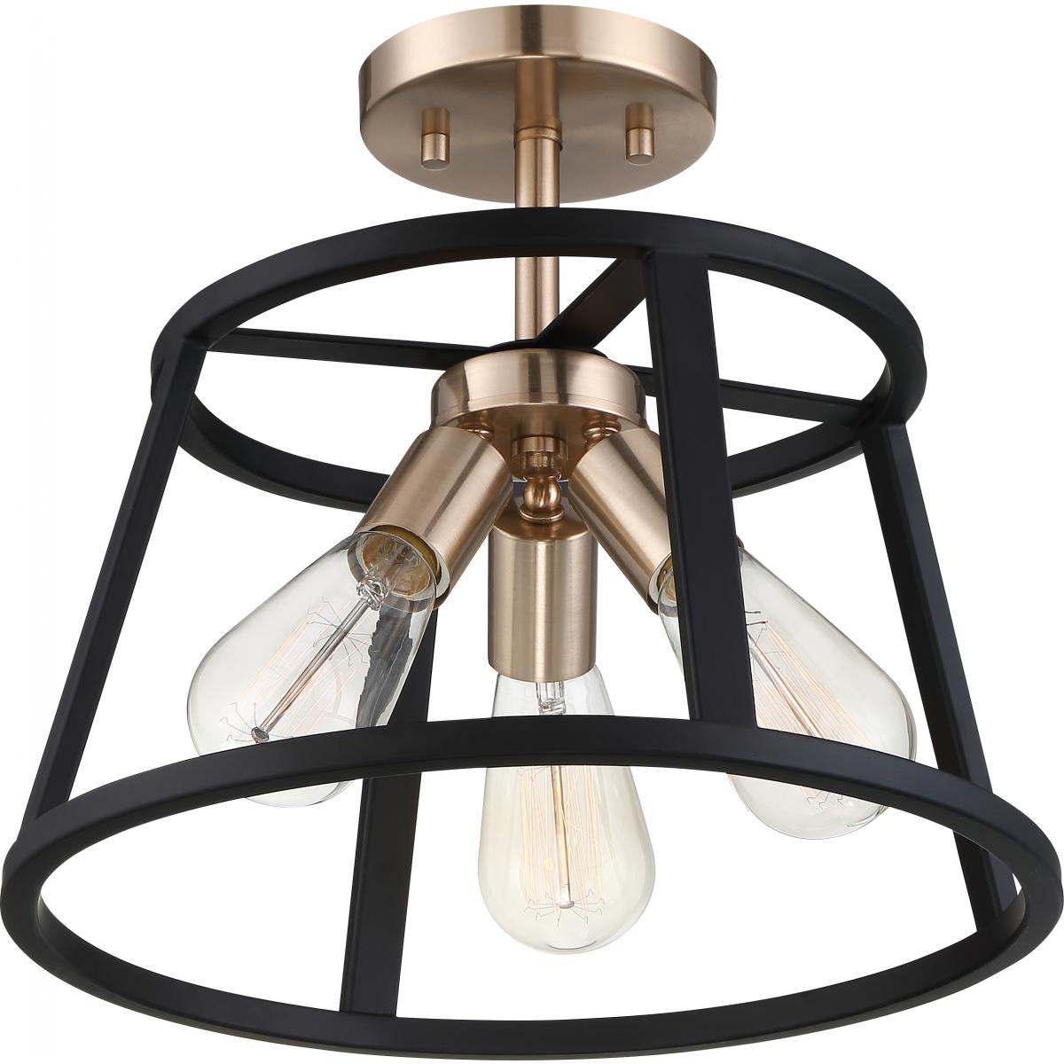 60-6643 CHASSIS 3 LT SEMI FLUSH MOUNT Chassis- 3 Light Semi Flush - Copper Brushed Brass and Matte Black Finish - Cheap-Us