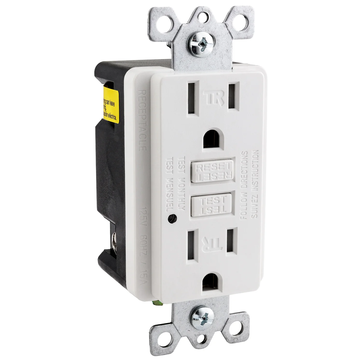 Sunlite 41440 E542 GFCI Duplex Outlet, 15 Amp, 120 VAC, 2 Pole/3 Wire, Tamper Resistant, Matching Wallplate Included, LED Indicator Light, ETL Listed, Self-Testing, White, 3 Pack - Cheap-Us