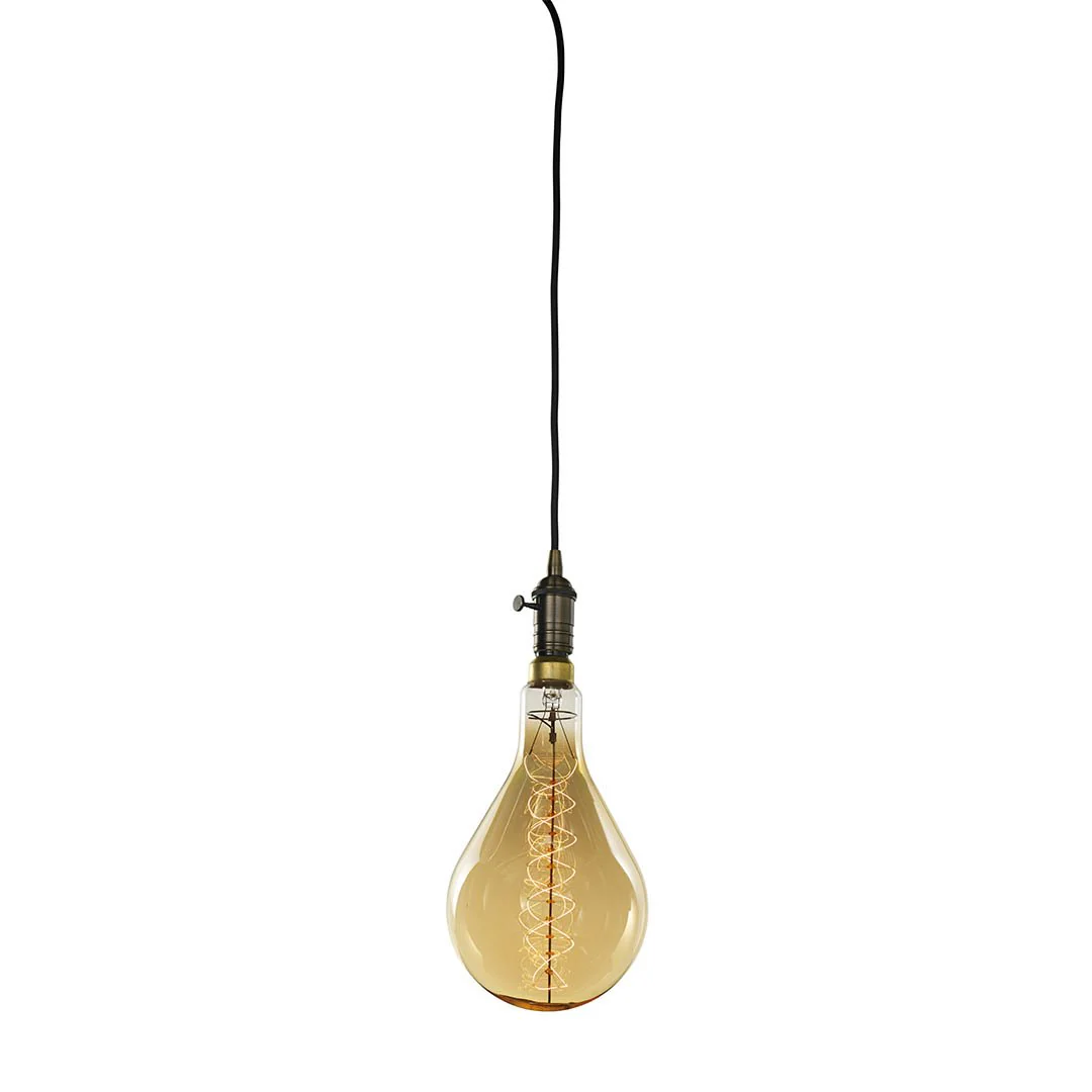 BULBRITE FIXTURES DIRECT WIRE PENDANT KIT VINTAGE WARM GOLD SOCKET WITH BLACK CORD AND INCANDESCENT PEAR SHAPED MEDIUM SCREW (E26) 60W DIMMABLE GRAND NOSTALGIC LIGHT BULB 2200K/AMBER 1PK (810083) - Cheap-Us