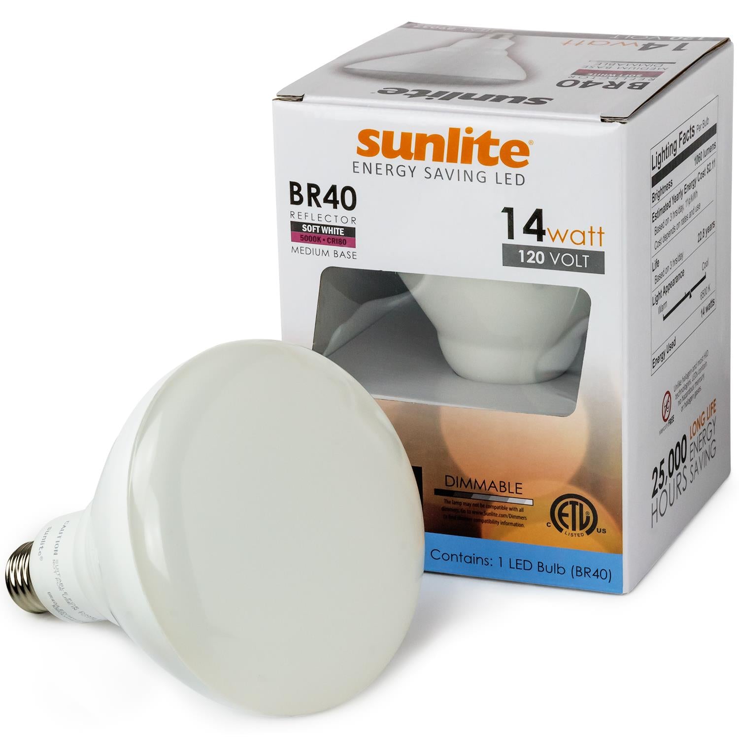 Sunlite LED BR40 Reflector 14W (60W Equivalent) Light Bulb Medium (E26) Base, Super White - Cheap-Us