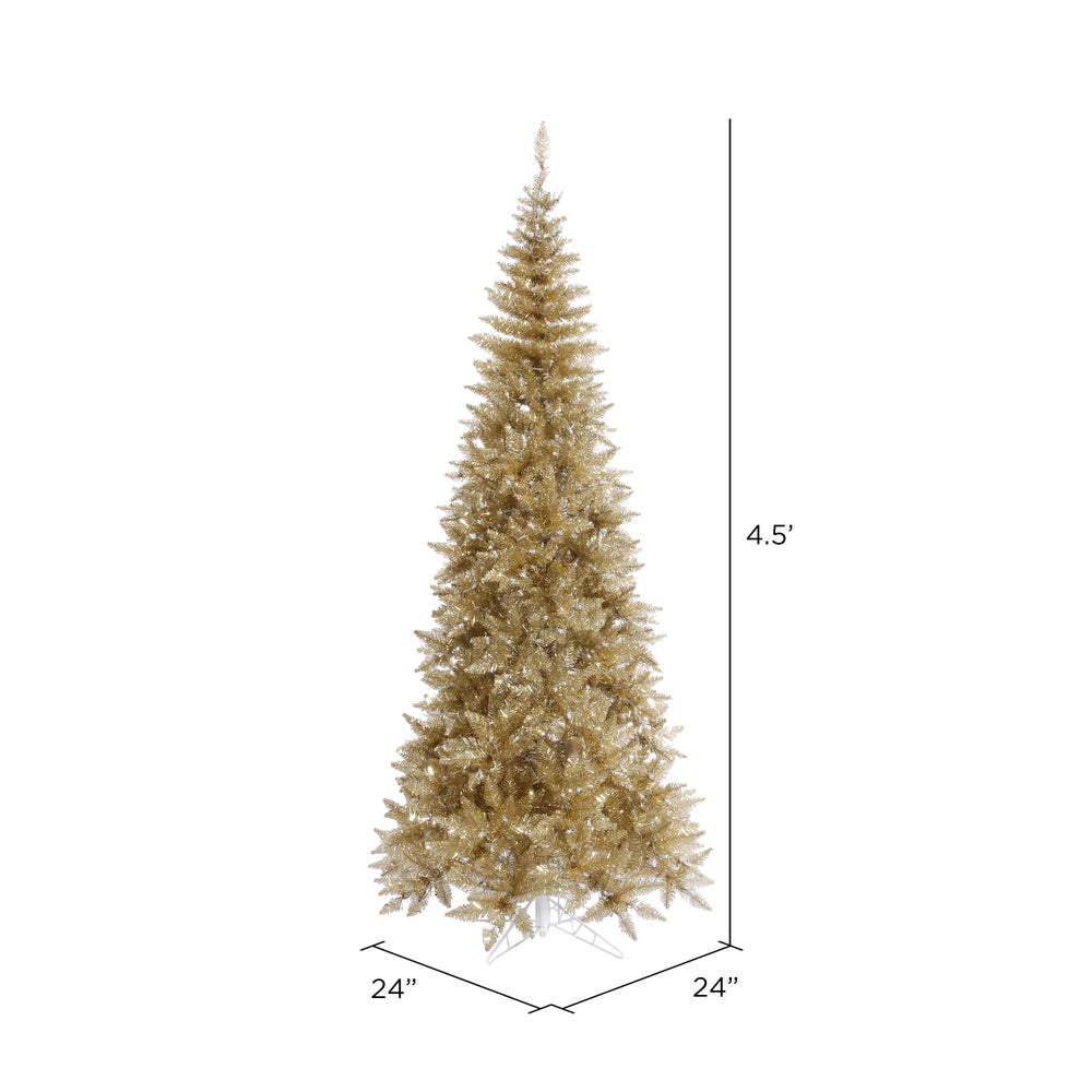 Vickerman 4.5' Champagne Tinsel Fir Slim Artificial Christmas Tree Unlit - Cheap-Us