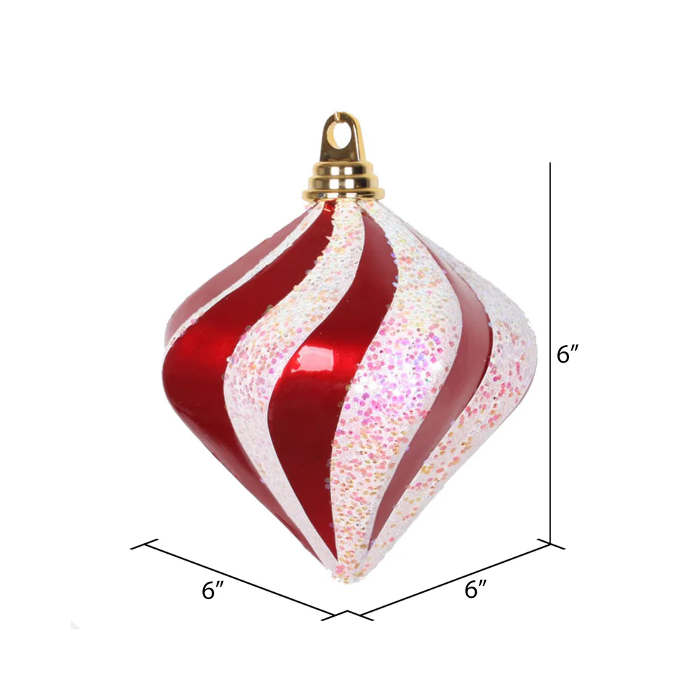 Vickerman 6'' Red and White Candy/Glitter Swirl Diamond Christmas Ornament - Cheap-Us