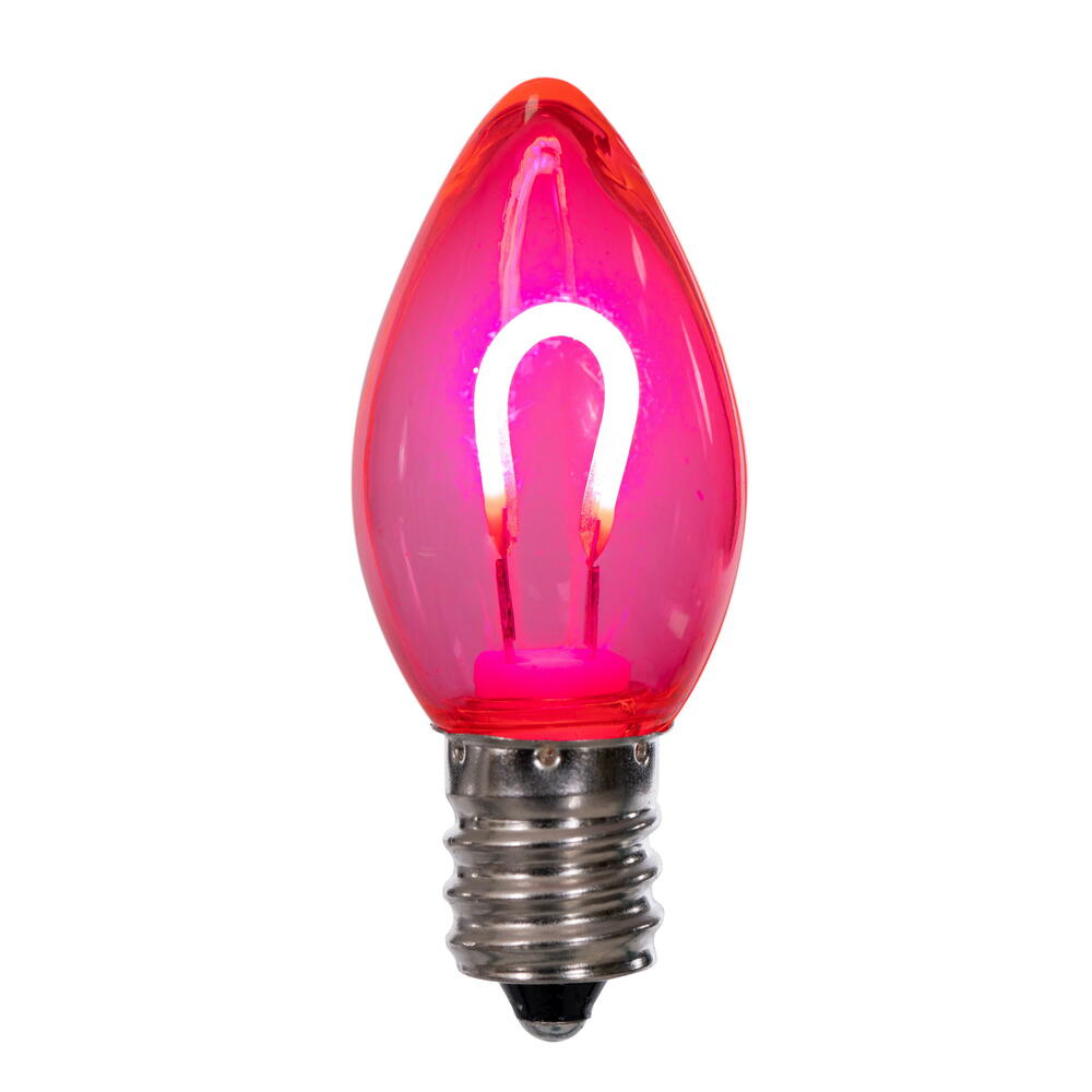 Vickerman C7 Transparent U-Shaped Filament Pink Bulb, E12 Base, .6 Watts, 25 Pcs Assorted/Bag.  Colors included are Blue, Red, Green, Purple and Amber. - Cheap-Us