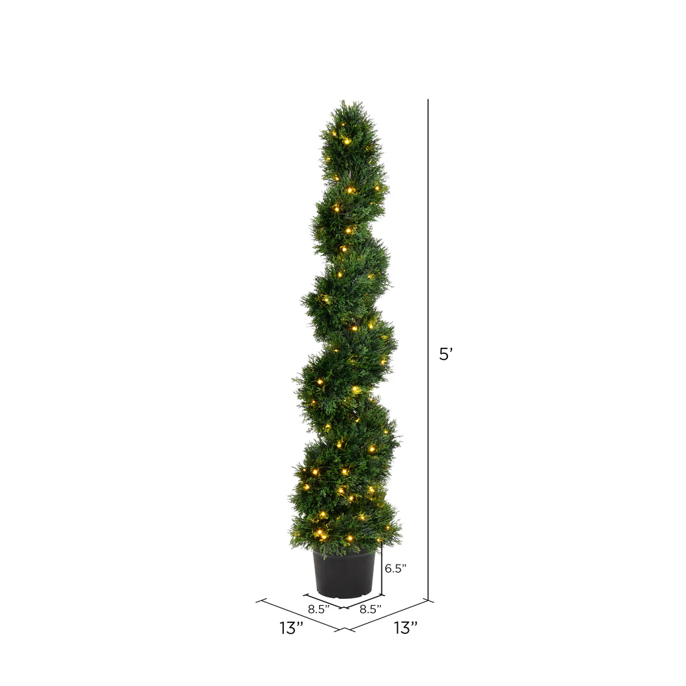 Vickerman 5' Artificial Potted Green Cedar Spiral Tree. - Cheap-Us