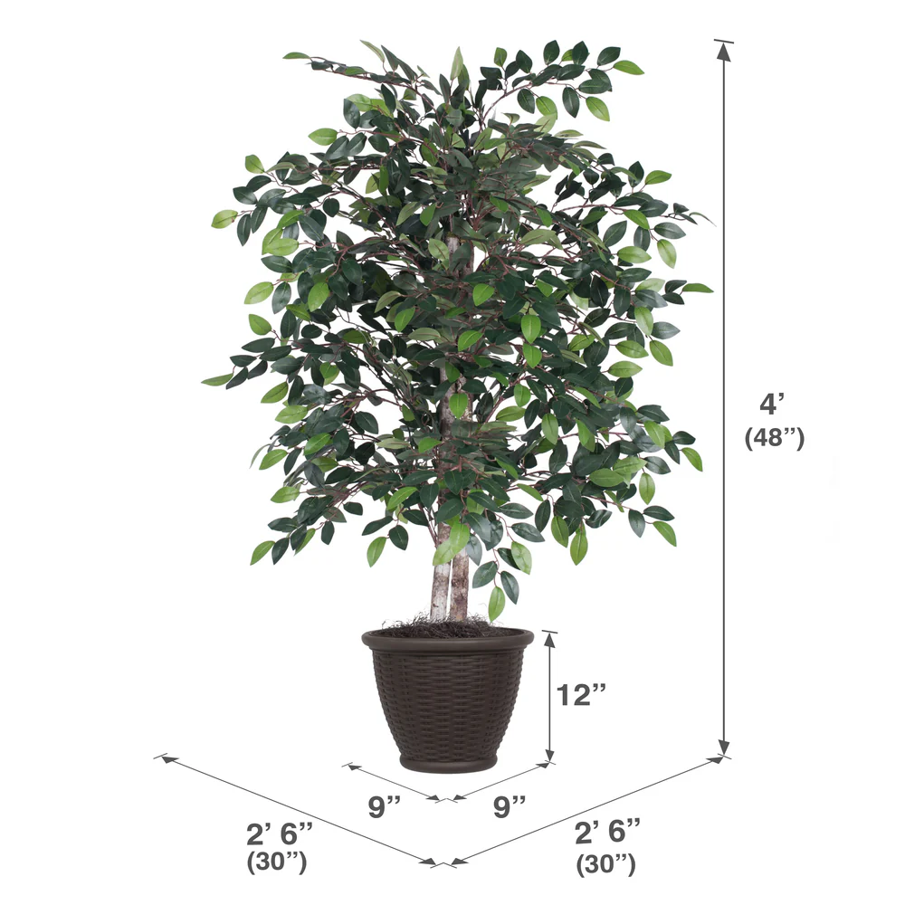 Vickerman 4' Artificial Mini Ficus Bush Brown Plastic Container. - Cheap-Us