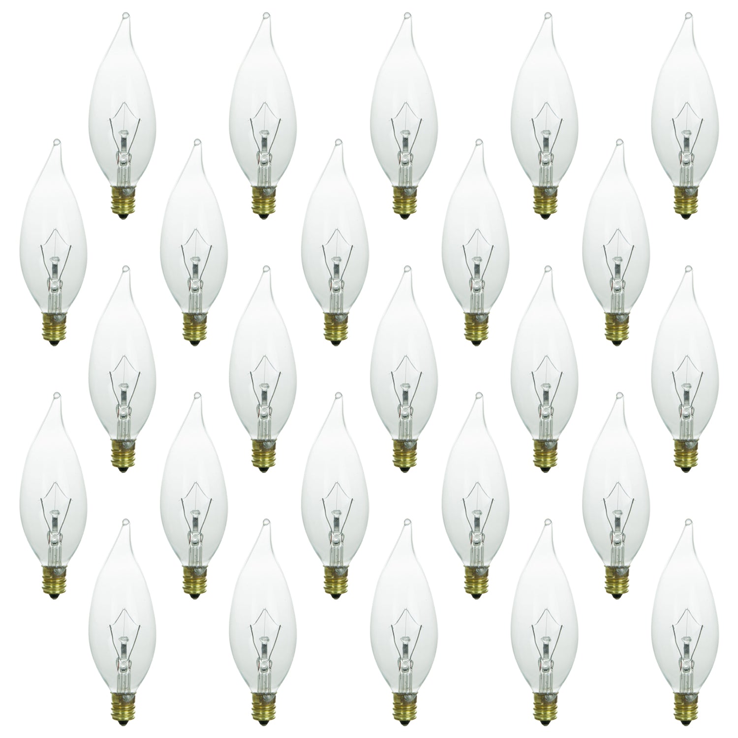 Sunlite 60 Watt Flame Tip Chandelier, Candelabra Base, Clear - Cheap-Us