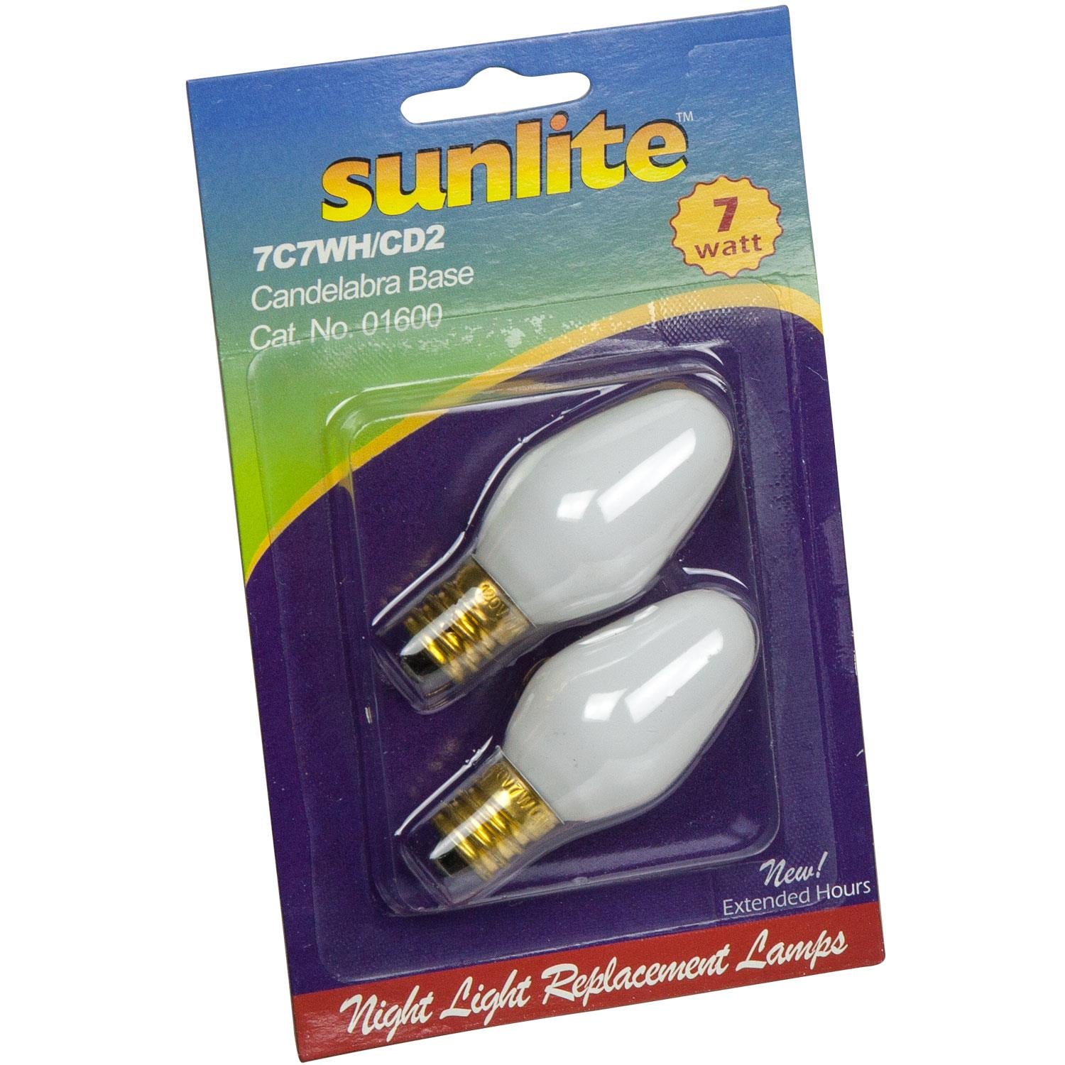 2 Pack Sunlite 7 Watt C7 Night Light, Candelabra Base, White - Cheap-Us