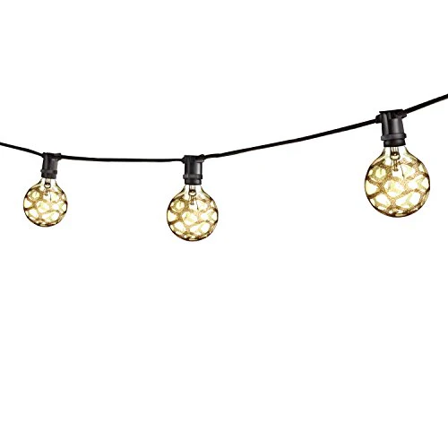Bulbrite STRING15/E12/BLACK-G16MAR-KT Outdoor Mini String Light w/Incandescent G16 Marble Etched Bulbs, 25-Feet, 15 Lights Sockets, Black - Cheap-Us