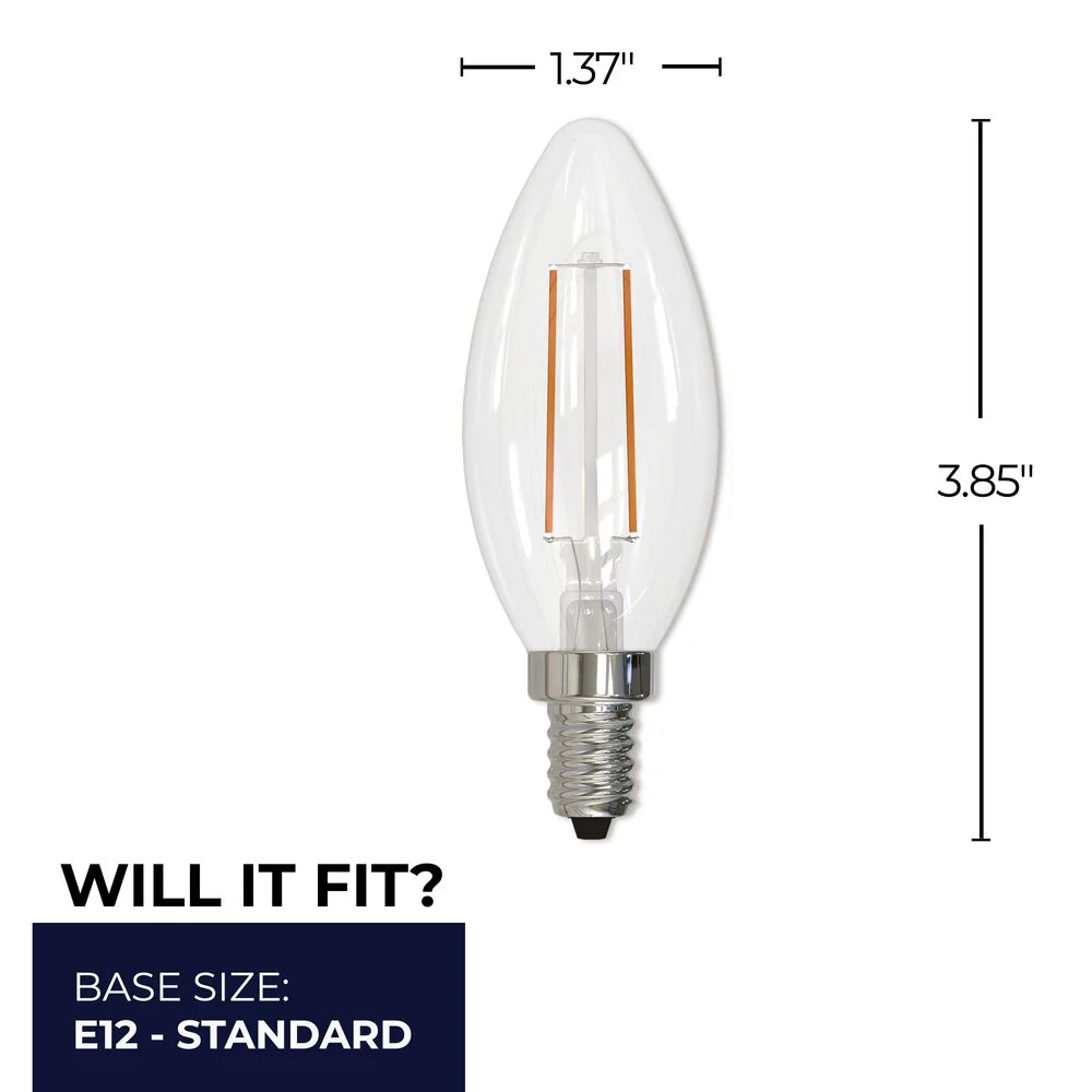 Bulbrite LED Filament B11 Dimmable Candelabra Screw Base (E12) Light Bulb 40 Watt Equivalent 2700K, Clear 24-Pack - Cheap-Us