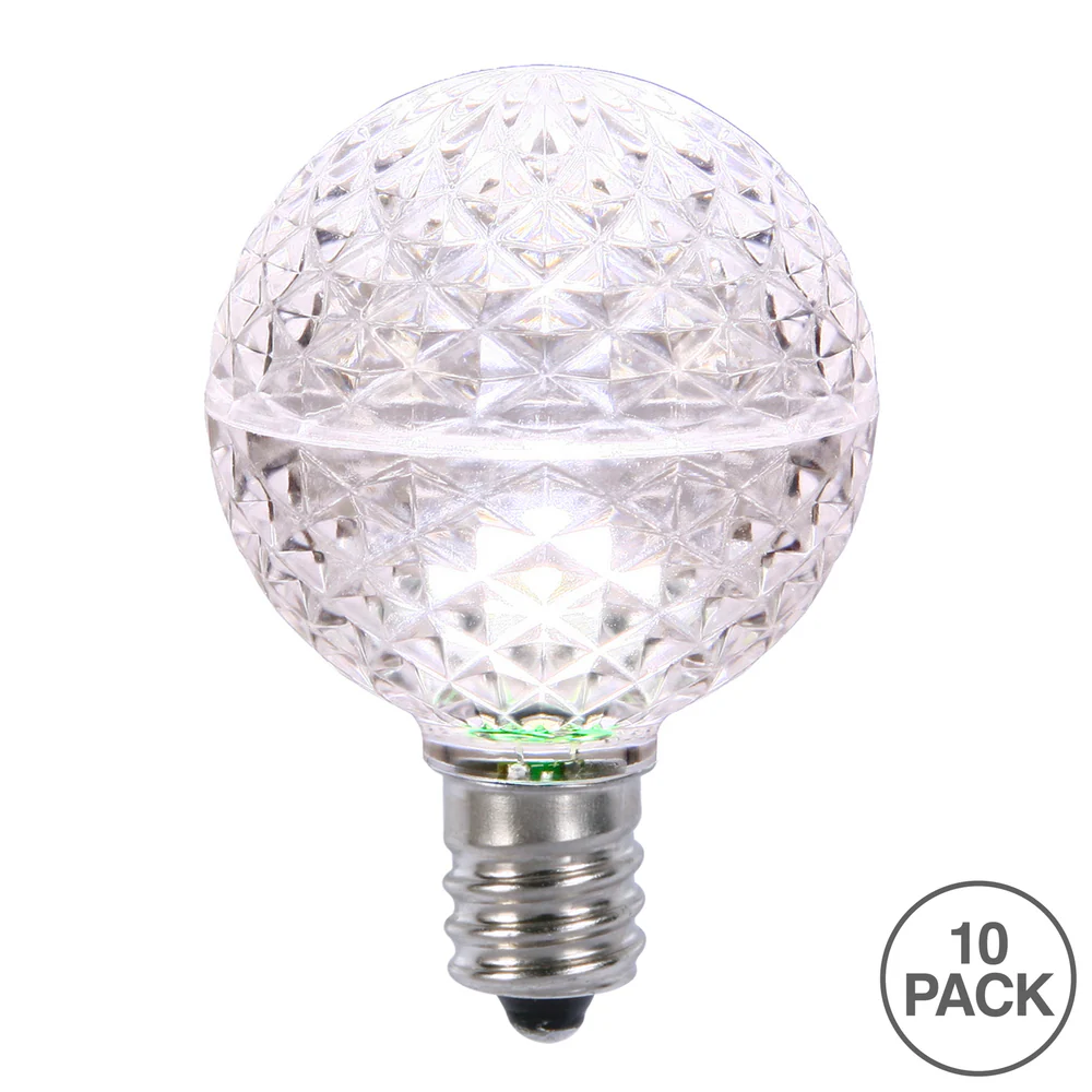 Vickerman G50 LED Pure White Faceted Replacement Bulb E17/C9 Nickel Base 10 Bulbs per Pack. - Cheap-Us