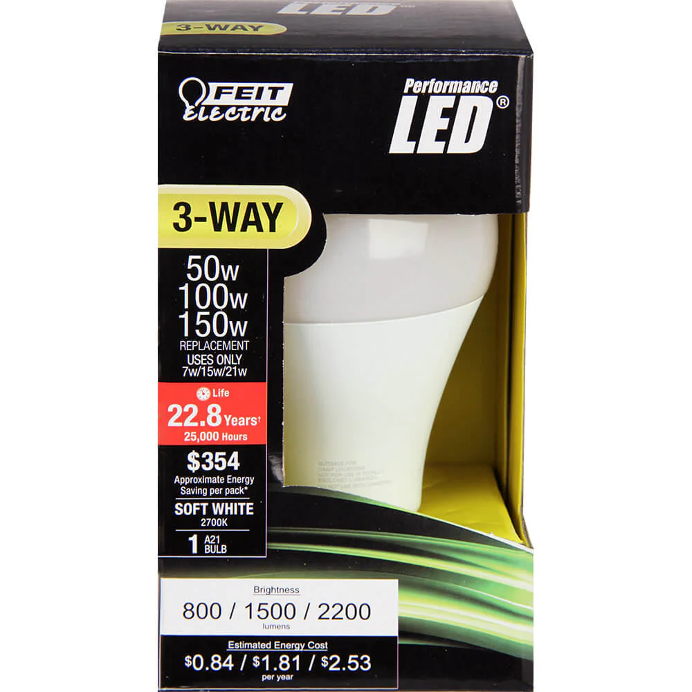 800 / 1500 / 2200 Lumen 2700K 3-Way Non-Dimmable LED - Cheap-Us