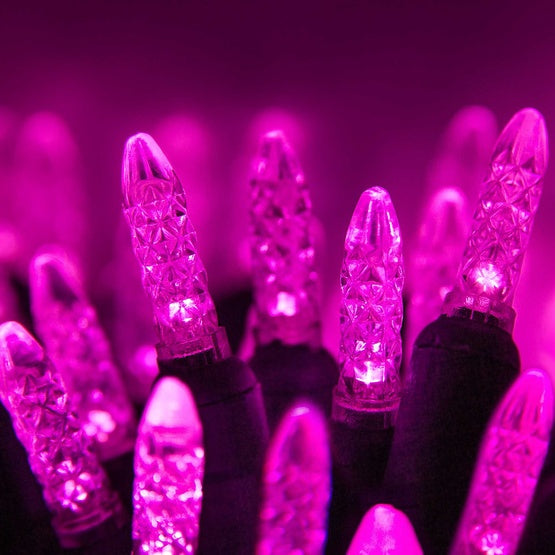 50 Light LED Mini Ice (M5) Light Set Pink Bulbs on Green Wire, Approx. 17'8