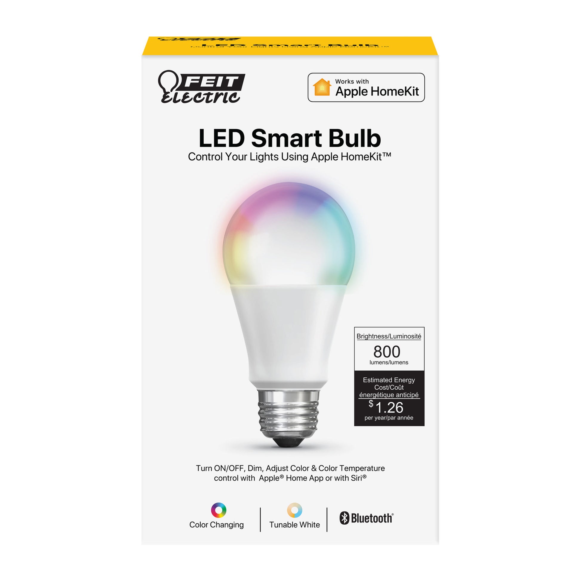 60 Watt Equivalent Color Changing & Tunable White Apple HomeKit Smart Bulb - Cheap-Us