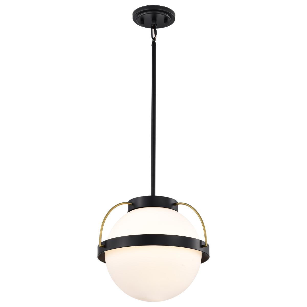 60-7775 LAKESHORE 1 LT LARGE PENDANT Lakeshore 1 Light Large Pendant; Matte Black & Natural Brass Finish; White Opal Glass - Cheap-Us