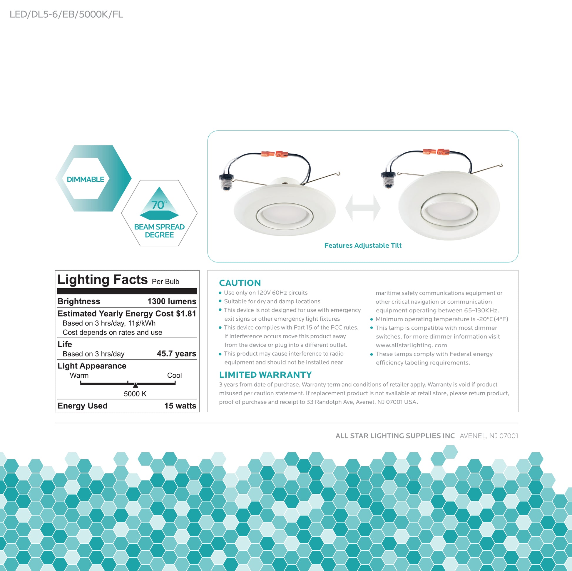 Luxrite Downlight LED/DL5-6/EB/5000K/FL 5000K Bright White - Cheap-Us
