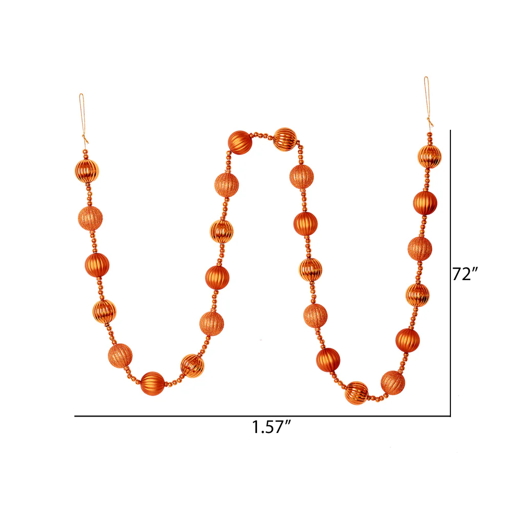 Vickerman 6' Burnished Orange Stripe Ball Ornament Christmas Garland - Cheap-Us