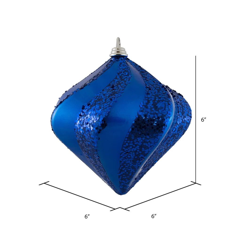 Vickerman 6'' Blue Candy/Glitter Swirl Diamond Christmas Ornament - Cheap-Us