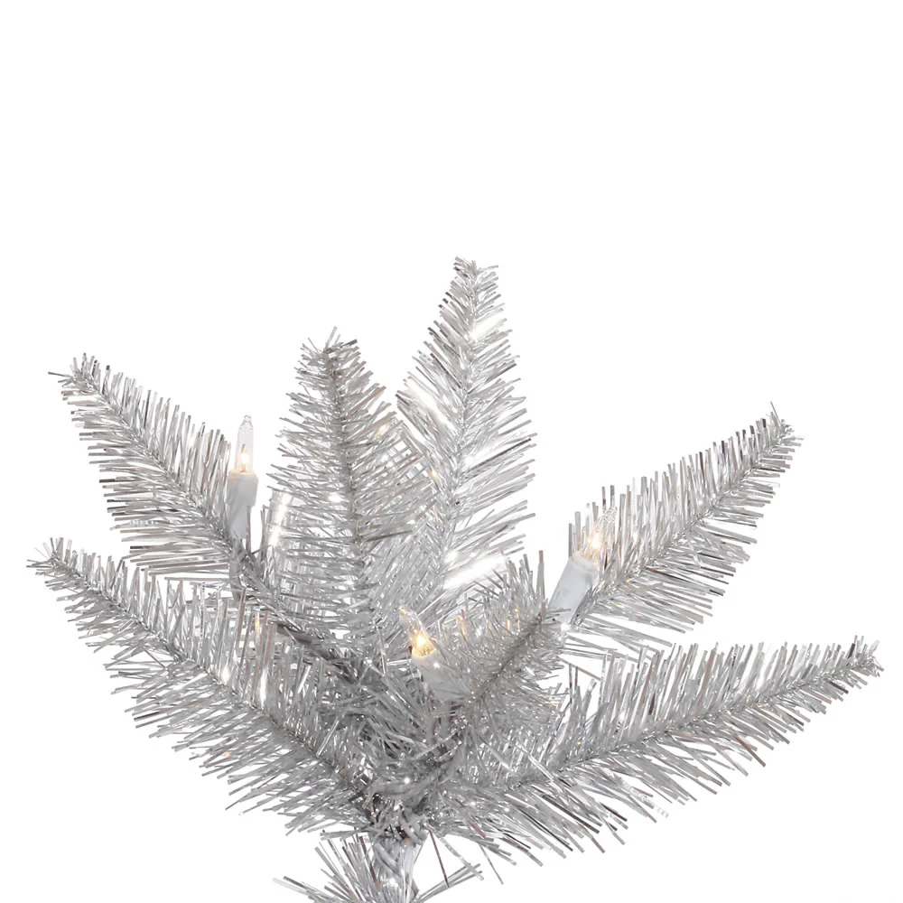 Vickerman 9' Silver Tinsel Fir Slim Artificial Christmas Tree Warm White Dura-lit LED Lights - Cheap-Us