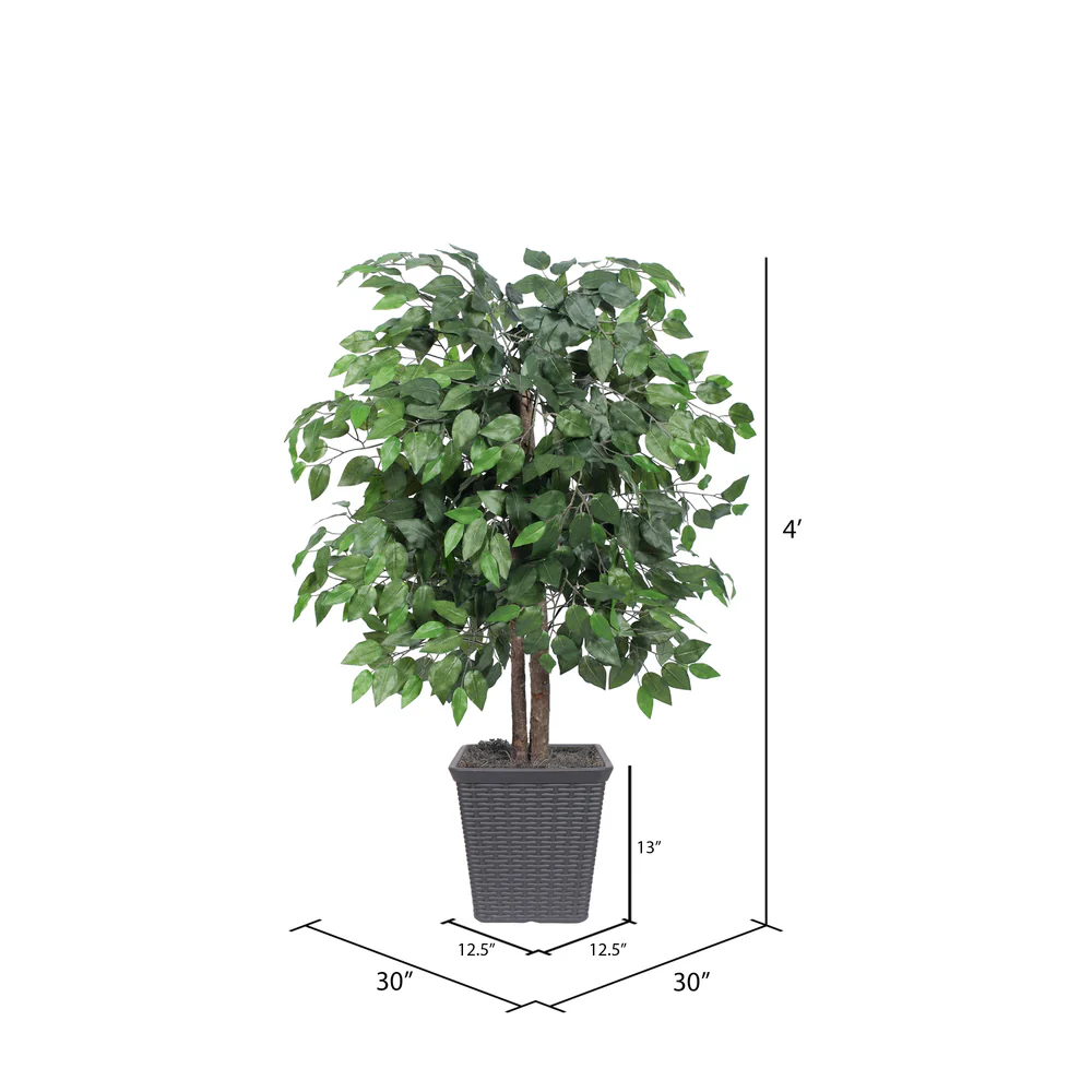 Vickerman 4' Artificial Ficus Bush Gray Square Plastic Container - Cheap-Us