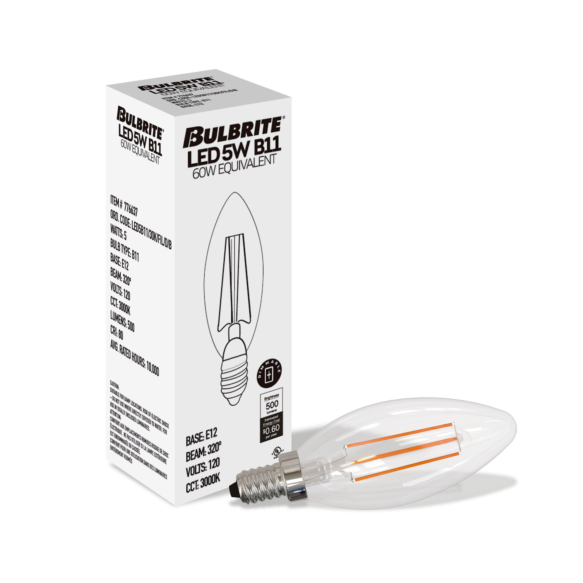 BULBRITE 5W LED B11 3000K FILAMENT E12 DIMMABLE 4PK - Cheap-Us