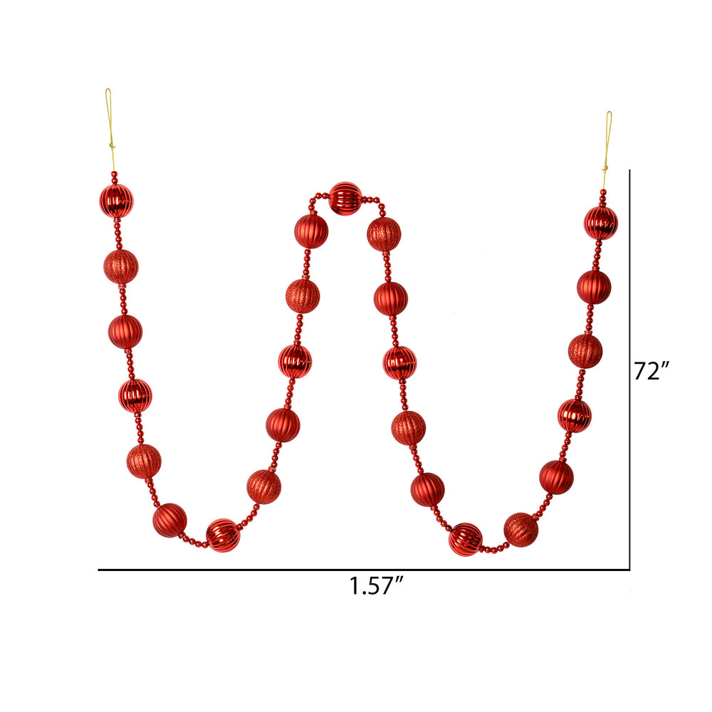 Vickerman 6' Red Stripe Ball Ornament Christmas Garland - Cheap-Us