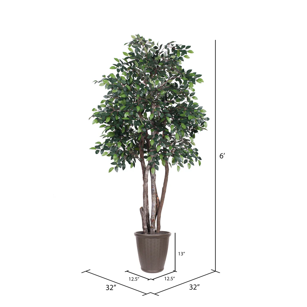 Vickerman 6' Artificial Mini Ficus Executive Tree Brown Round Plastic Container. - Cheap-Us