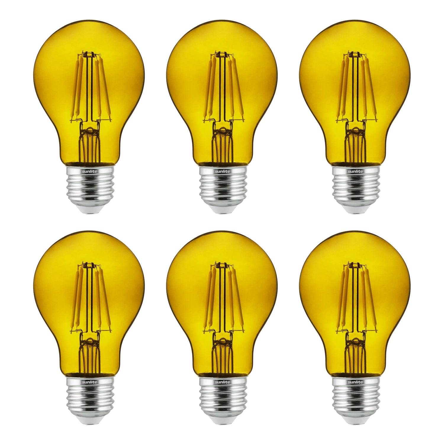 2-Pack Sunlite LED Transparent Yellow A19 Filament Bulbs, 4.5 Watts, Dimmable, UL Listed - Cheap-Us