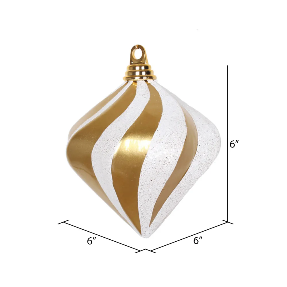Vickerman 6'' Gold and White Candy/Glitter Swirl Diamond Christmas Ornament - Cheap-Us