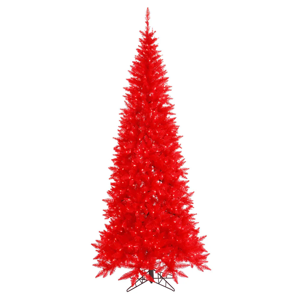 Vickerman 10' Red Fir Slim Artificial Christmas Tree Red Dura-lit LED Lights - Cheap-Us