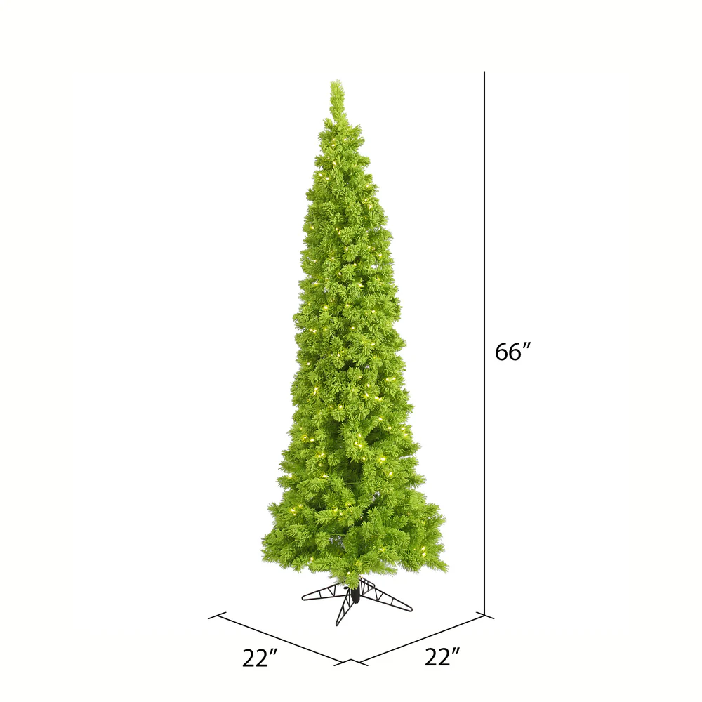 Vickerman 5.5' Flocked Lime Pencil Fir Artificial Christmas Tree with Lime Dura-lit LED Lights - Cheap-Us