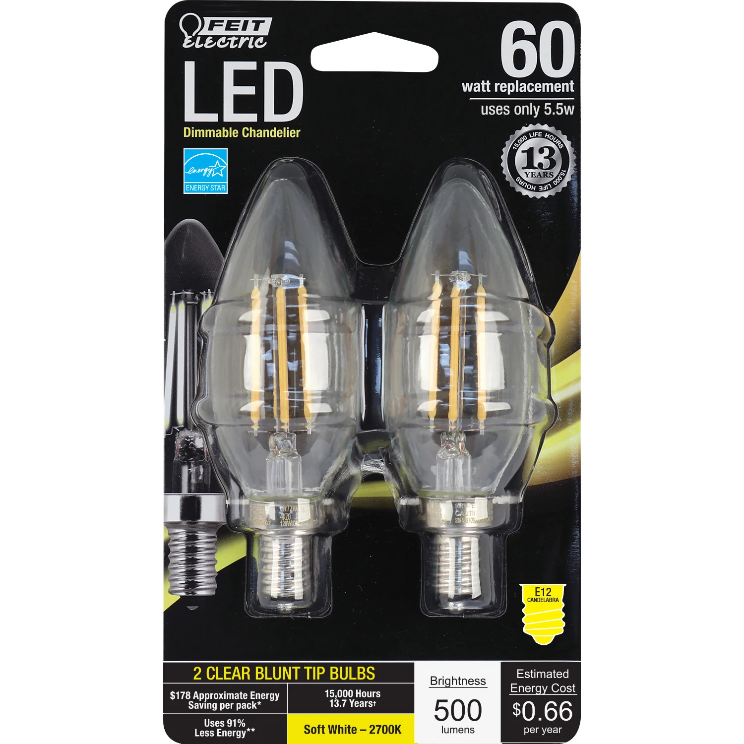 60-Watt Equivalent Dimmable Soft White Torpedo Tip Glass Filament LED (2-Pack) - Cheap-Us