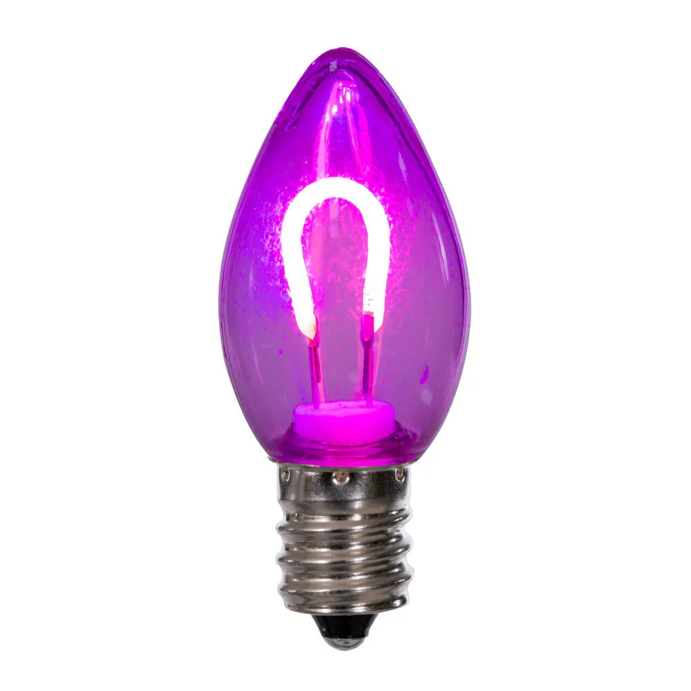 Vickerman C7 Transparent U-Shaped Filament Purple Bulb, E12 Base, .6 Watts, 25 Pcs Assorted/Bag.  Colors included are Blue, Red, Green, Purple and Amber. - Cheap-Us