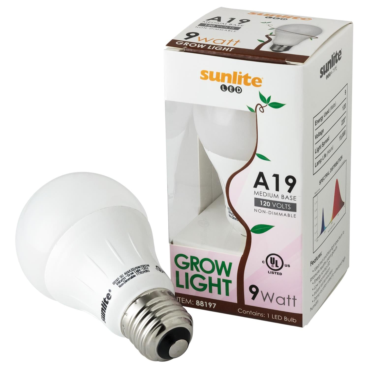 Sunlite A19/LED/PGL/9W LED 9W A19 Grow Plant Light Bulbs, Medium (E26) Base - Cheap-Us
