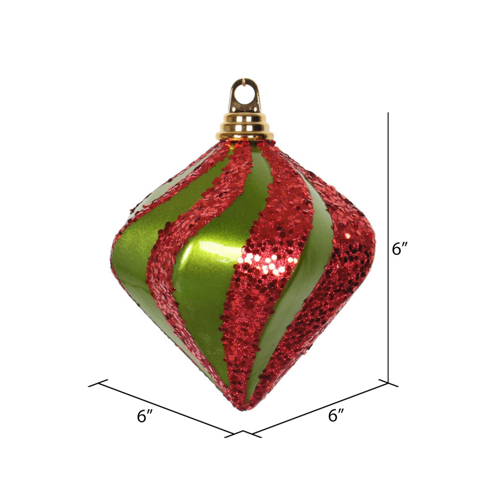 Vickerman 6'' Lime and Red Candy/Glitter Swirl Diamond Christmas Ornament - Cheap-Us