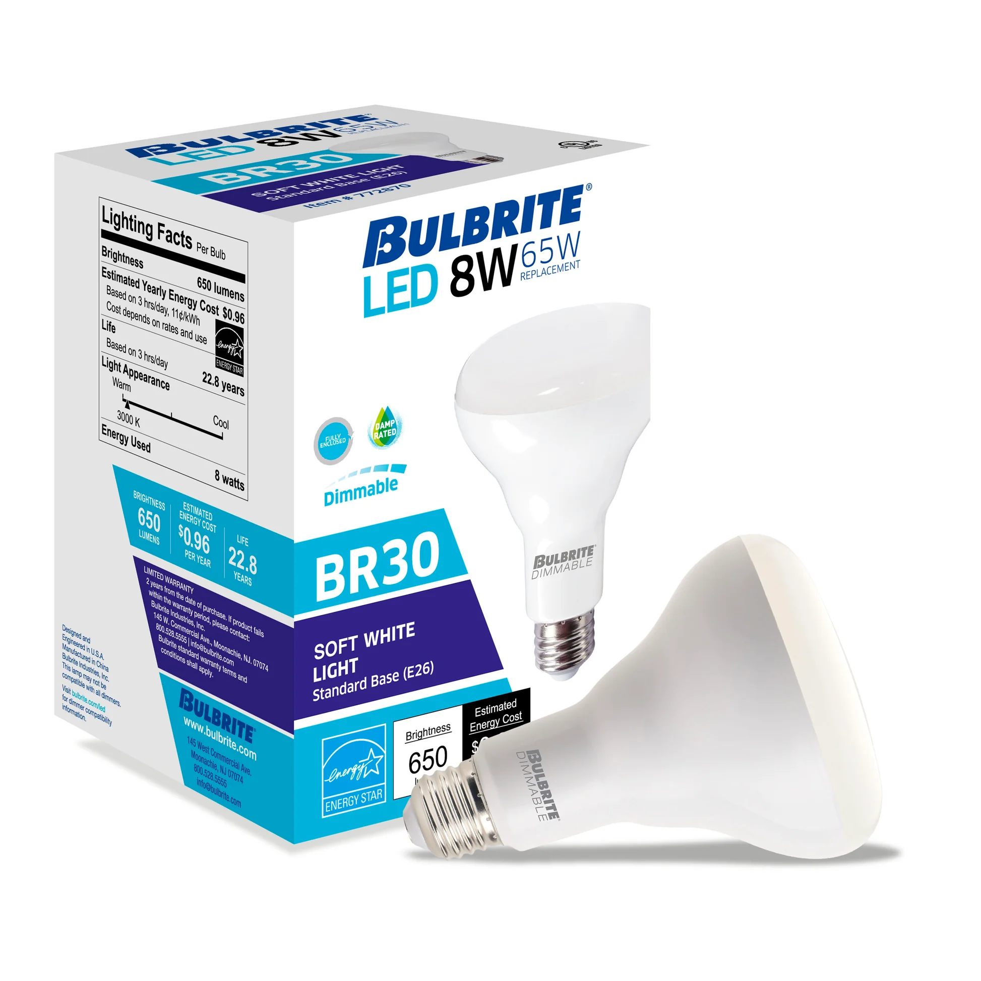BULBRITE 8W LED BR30 3000K E26 120V-4PK - Cheap-Us