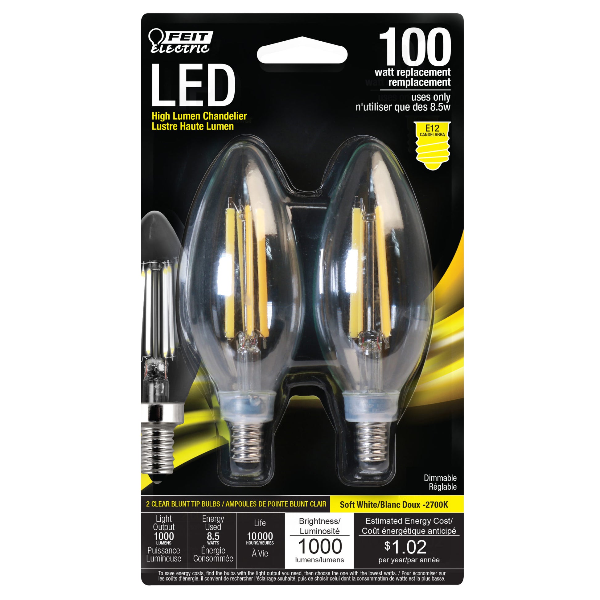 100-Watt Equivalent Clear B10 Soft White Decorative (2-Pack) - Cheap-Us